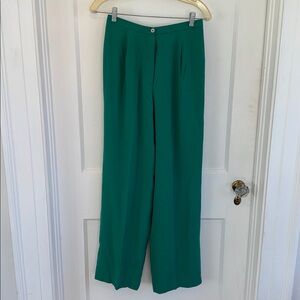 NWT Vintage Casual Corner Teal Green Silk Pants Sz 8 13" high rise 30" inseam